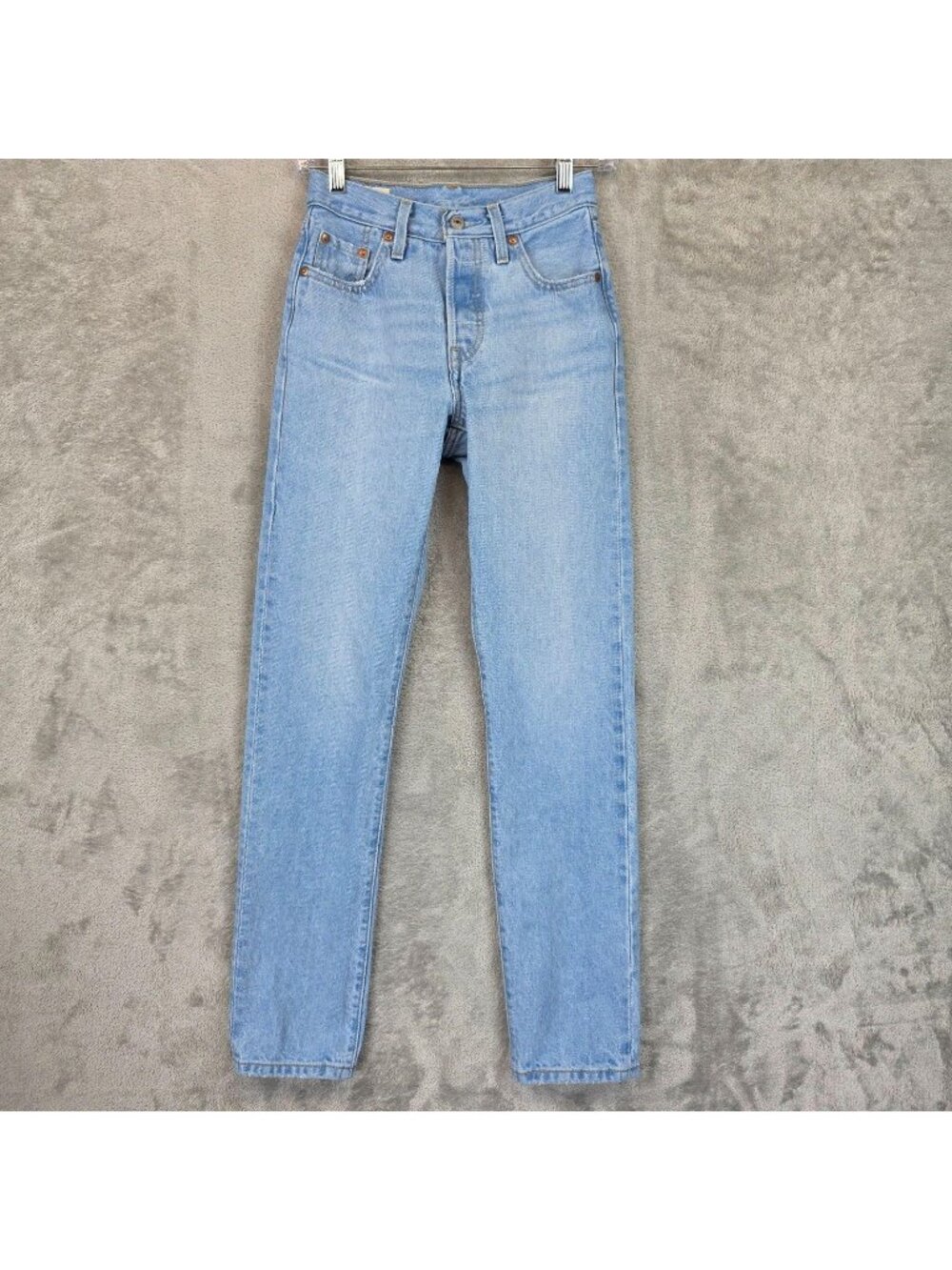 Levis Premium 501 Straight Jeans Womens W23 Blue Light Wash High Rise Denim